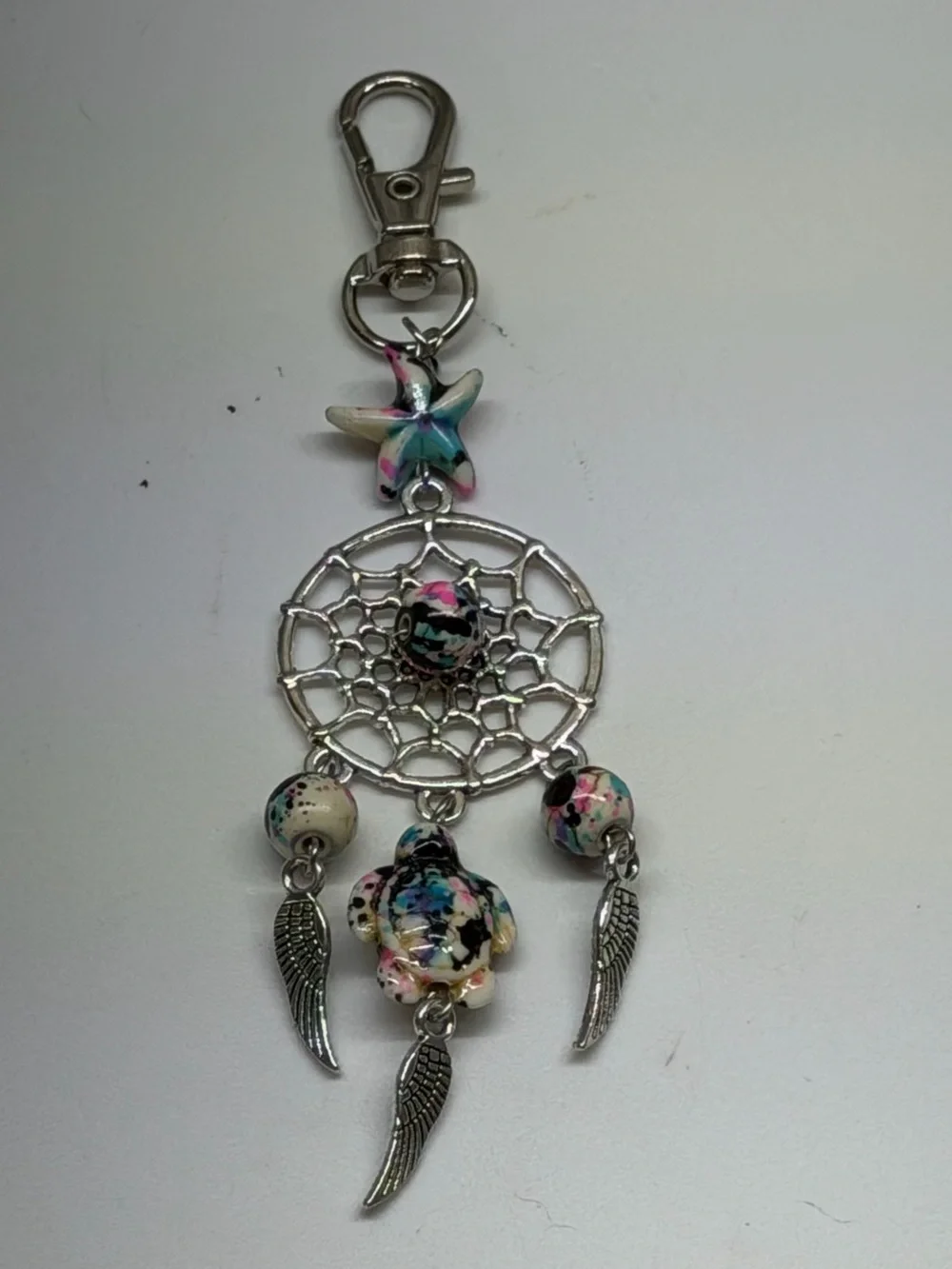 Silver Dreamcatcher Keychain with Multicolor Beads
